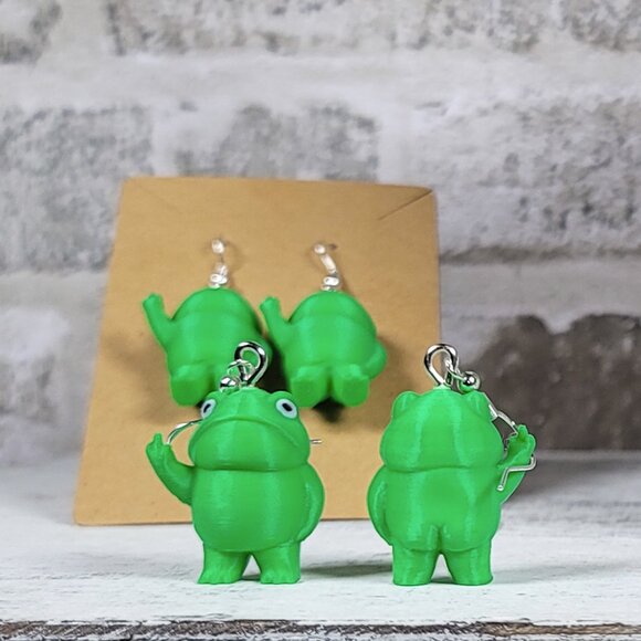 Middle Finger Frog Earrings | 3D Printed | Quirky | Funny | Unique Gift | Handma - Picture 5 of 7